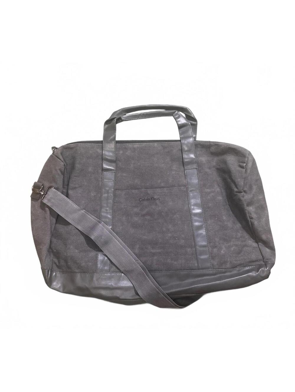 Calvin Klein Gray Canvas and Faux Leather Duffel Bag with Adjustable Strap Gym